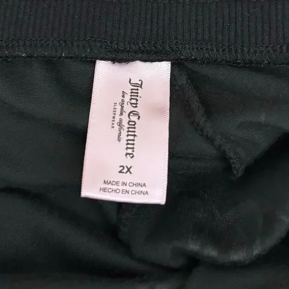 Juicy Couture 2X Velour Pajama Set Blue Rhinestone Top Black Logo Pants Y2K - Picture 6 of 7